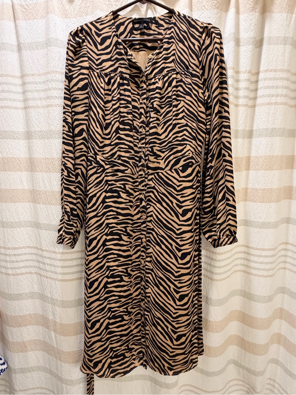 Animal Print Shirt Dress - Black and Tan